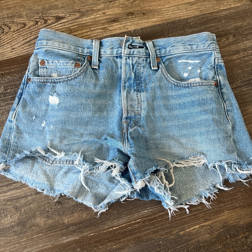 Levi's Light Blue Frayed Jean Shorts